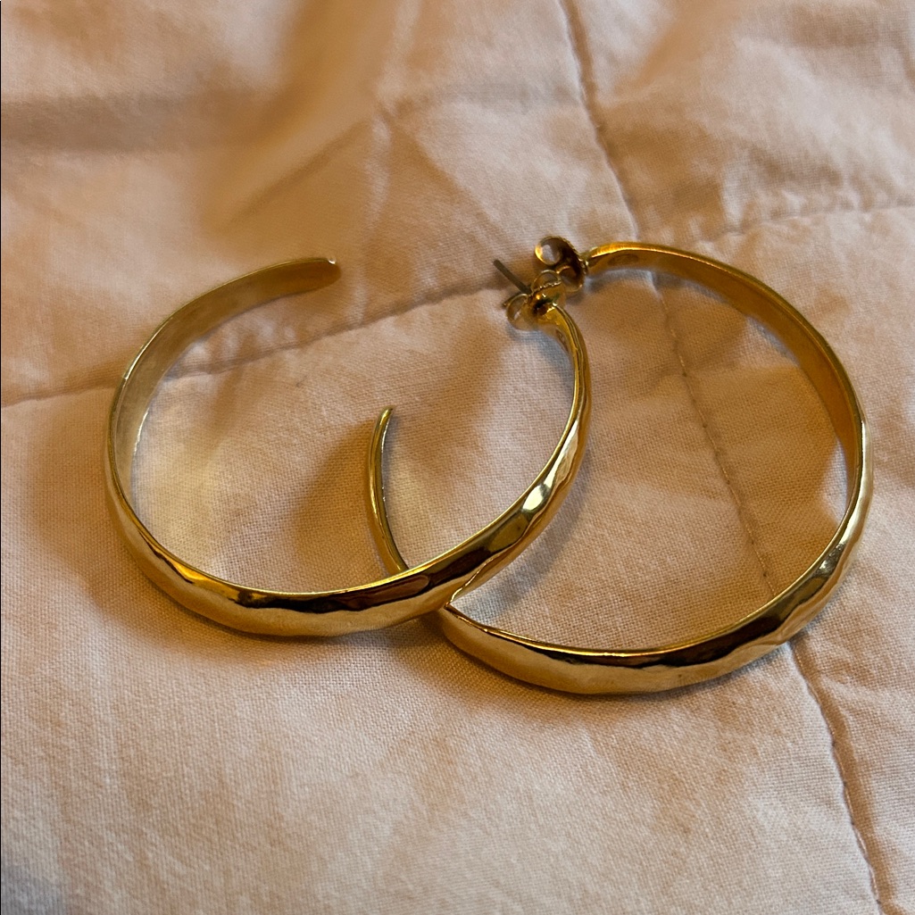 Sezane Gold Textured Hoop Earrings